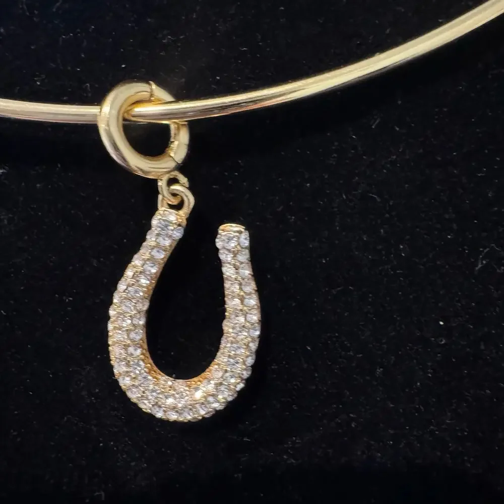 Madewell Crystal Shoe Horse Charm Wire Choker Necklace Antique Gold NWT - Picture 3 of 10